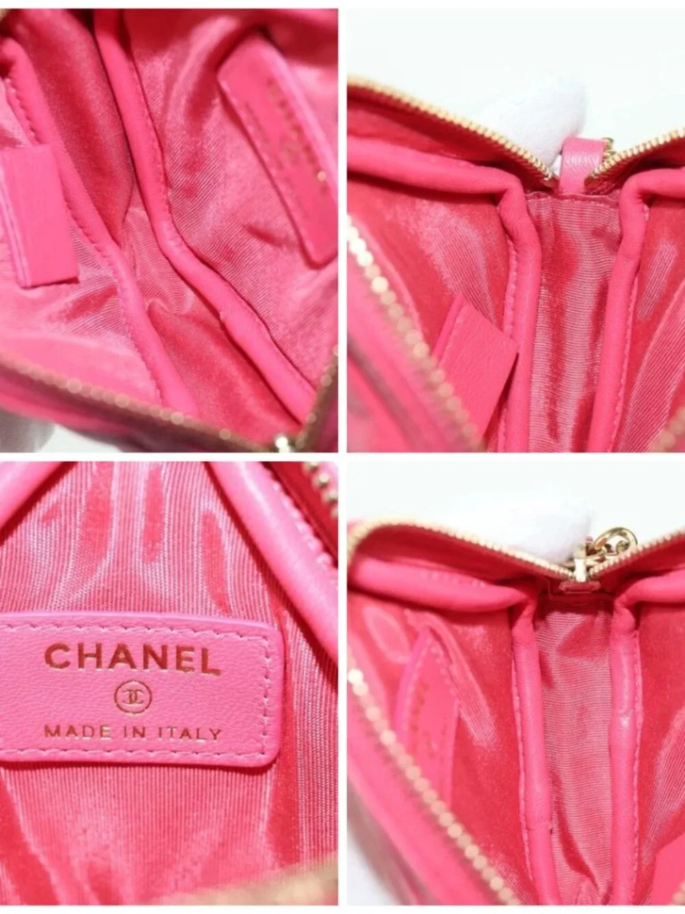 CHANEL Choco Bar Chain Shoulder Pouch Lamb Skin Pink Gold CC Auth LNZ440SAM